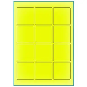 A4-etiketter, 12 stansade etiketter/ark, 60,0 x 60,0 mm, gul neon, 100 ark - Etiketter på A-4 ark, gul neon