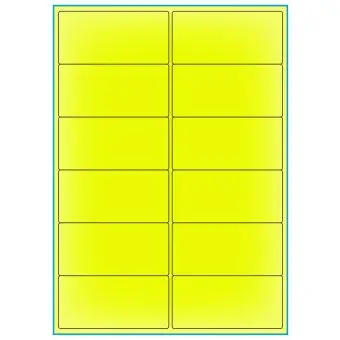 A4-etiketter, 12 - smal, 12 stansade etiketter/ark, 99,1 x 47,4 mm, gul neon, 100 ark - Etiketter på A-4 ark, gul neon