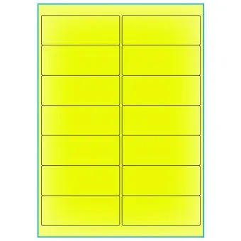 A4-etiketter, 14 stansade etiketter/ark, 99,1 x 38,1 mm, gul neon, 100 ark - Etiketter på A-4 ark, gul neon