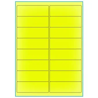 A4-etiketter, 16 stansade etiketter/ark, 99,1 x 33,9 mm, gul neon, 100 ark - Etiketter på A-4 ark, gul neon