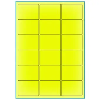 A4-etiketter, 18 stansade etiketter/ark, 63,5 x 46,6 mm, gul neon, 100 ark - Etiketter på A-4 ark, gul neon