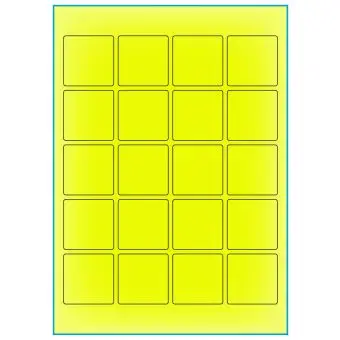 A4-etiketter, 20 stansade etiketter/ark, 45,0 x 45,0 mm, gul neon, 100 ark - Etiketter på A-4 ark, gul neon