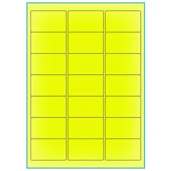 A4-etiketter, 21 stansade etiketter/ark, 63,5 x 38,1 mm, gul neon, 100 ark - Etiketter på A-4 ark, gul neon
