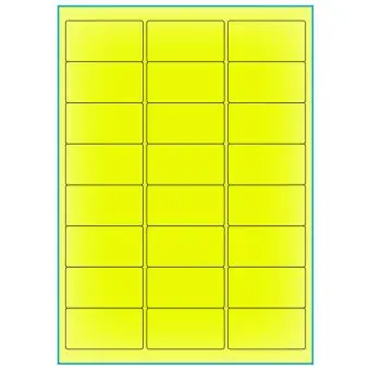 A4-etiketter, 24 stansade etiketter/ark, 64,0 x 33,9 mm, gul neon, 100 ark - Etiketter på A-4 ark, gul neon