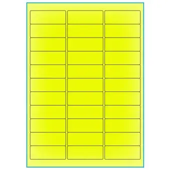 A4-etiketter, 33 stansade etiketter/ark, 64,0 x 24,3 mm, gul neon, 100 ark - Etiketter på A-4 ark, gul neon