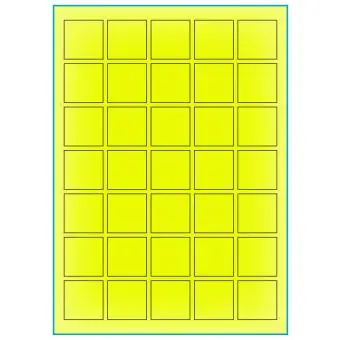 A4-etiketter, 35 stansade etiketter/ark, 35,0 x 35,0 mm, gul neon, 100 ark - Etiketter på A-4 ark, gul neon