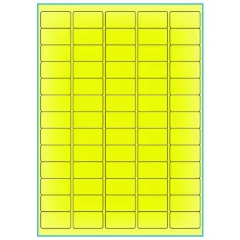 A4-etiketter, 65 stansade etiketter/ark, 38,1 x 21,2 mm, gul neon, 100 ark - Etiketter på A-4 ark, gul neon
