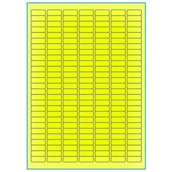 A4-etiketter, 189 stansade etiketter/ark, 25,4 x 10,0 mm, gul neon, 100 ark - Etiketter på A-4 ark, gul neon