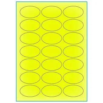 A4-etiketter, ovale, 21 stansade etiketter/ark, 60,0 x 35,0 mm, gul neon, 100 ark - Etiketter på A-4 ark, gul neon