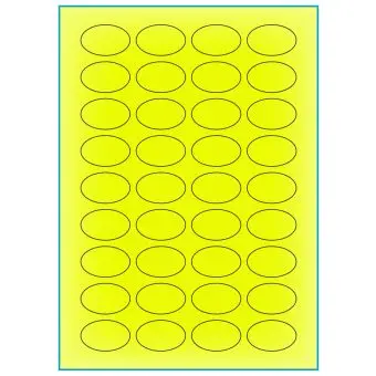 A4-etiketter, ovale, 36 stansade etiketter/ark, 40,0 x 25,0 mm, gul neon, 100 ark - Etiketter på A-4 ark, gul neon