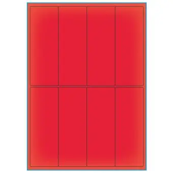 A4-etiketter, 8 stansade etiketter/ark, 50,0 x 140,0 mm, röd neon, 100 ark - Etiketter på A-4 ark, röd neon
