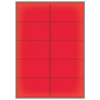 A4-etiketter, 10 stansade etiketter/ark, 99,1 x 57,0 mm, röd neon, 100 ark - Etiketter på A-4 ark, röd neon