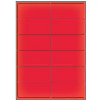 A4-etiketter, 12 stansade etiketter/ark, 99,1 x 47,5 mm, röd neon, 100 ark - Etiketter på A-4 ark, röd neon