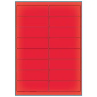 A4-etiketter, 16 stansade etiketter/ark, 99,1 x 33,9 mm, röd neon, 100 ark - Etiketter på A-4 ark, röd neon