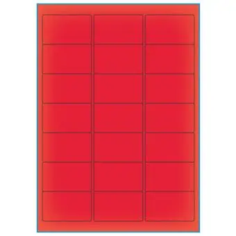 A4-etiketter, 21 stansade etiketter/ark, 63,5 x 38,1 mm, röd neon, 100 ark - Etiketter på A-4 ark, röd neon