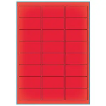 A4-etiketter, 24 stansade etiketter/ark, 64,0 x 33,9 mm, röd neon, 100 ark - Etiketter på A-4 ark, röd neon