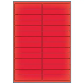A4-etiketter, 28 stansade etiketter/ark, 99,0 x 20,0 mm, röd neon, 100 ark - Etiketter på A-4 ark, röd neon