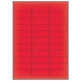 A4-etiketter, 33 stansade etiketter/ark, 64,0 x 24,3 mm, röd neon, 100 ark - Etiketter på A-4 ark, röd neon