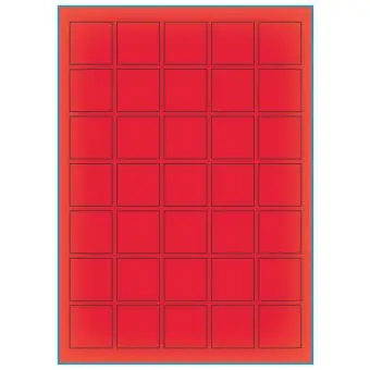 A4-etiketter, 35 stansade etiketter/ark, 35,0 x 35,0 mm, röd neon, 100 ark - Etiketter på A-4 ark, röd neon