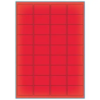 A4-etiketter, 36 stansade etiketter/ark, 48,0 x 31,0 mm, röd neon, 100 ark - Etiketter på A-4 ark, röd neon
