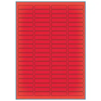 A4-etiketter, 84 stansade etiketter/ark, 46,0 x 11,1 mm, röd neon, 100 ark - Etiketter på A-4 ark, röd neon
