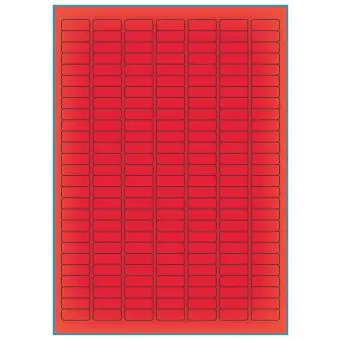A4-etiketter, 189 stansade etiketter/ark, 25,4 x 10,0 mm, röd neon, 100 ark - Etiketter på A-4 ark, röd neon