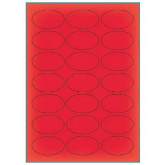 A4-etiketter, ovale, 21 stansade etiketter/ark, 60,0 x 35,0 mm, röd neon, 100 ark - Etiketter på A-4 ark, röd neon