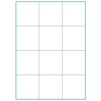 A4-12 slids, 12 stansade etiketter/ark, 70,0 x 73,8 mm, vit matt, 100 ark - Etiketter på A-4 ark, vit matt