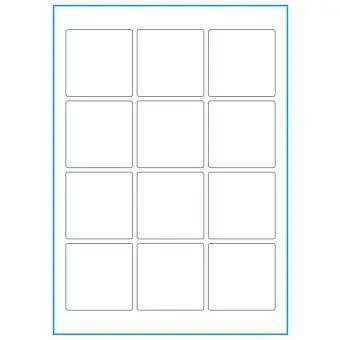 A4-12 kvad.,12 Stansade etiketter/ark, 60,0 x 60,0 mm, vit matt, 100 ark - Etiketter på A-4 ark, vit matt