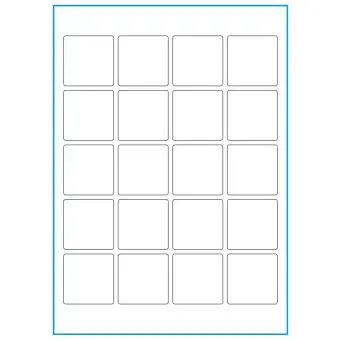 A4-20 kvad., 20 Stansade etiketter/ark, 45,0 x 45,0 mm, vit matt, 100 ark - Etiketter på A-4 ark, vit matt