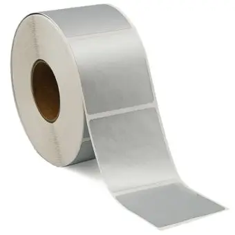 Silver polyester etiketter, på rulle, 50x50 mm - Silverpolyester-etiketter