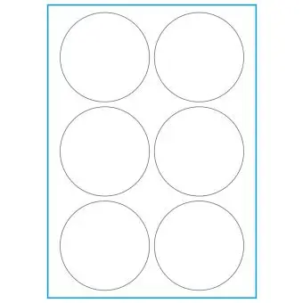 A4-Ø90, 6 Stansade etiketter/ark, Ø90 mm, vit matt, 100 ark - Etiketter på A-4 ark, vit matt