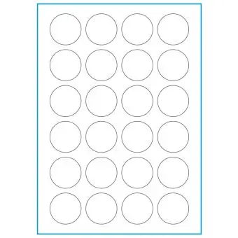 A4-Ø40, 24 Stansade etiketter/ark, Ø40,0 mm, vit matt, 100 ark - Etiketter på A-4 ark, vit matt