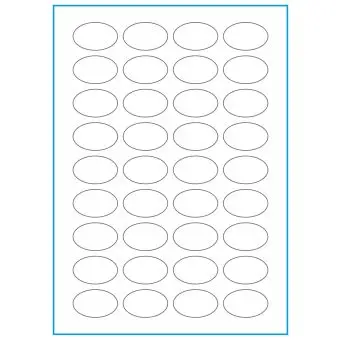 A4-36 ovala, 36 Stansade etiketter/ark, 40,0 x 25,0 mm, vit matt, 100 ark - Etiketter på A-4 ark, vit matt