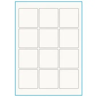 A4-12 kvad., 100% Recycled 12 stansade etiketter/ark, 60,0 x 60,0 mm, benvit/matt, 75 ark - A4, A5 & A6 etiketter i ark