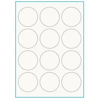 A4-Ø60, 100% Recycled 12 stansade etiketter/ark, Ø60,0 mm, benvit/matt, 75 ark - A4, A5 & A6 etiketter i ark