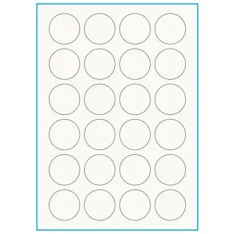 A4-Ø40, 100% Recycled 24 stansade etiketter/ark, Ø40,0 mm, benvit/matt, 75 ark - A4, A5 & A6 etiketter i ark