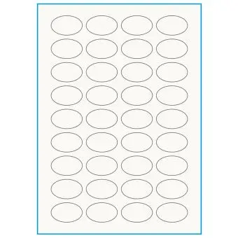 A4-36 Ovala, 100% Recycled 36 stansade etiketter/ark, Ovala 40,0 x 25,0 mm, benvit/matt, 75 ark - A4, A5 & A6 etiketter i ark