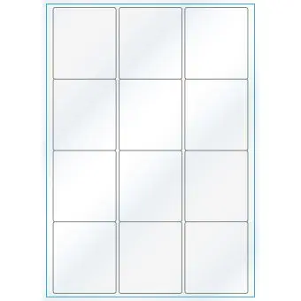 A4-12, Gloss, 12 stansade etiketter/ark, 63,5 x 72,0 mm, vit/gloss, 100 ark - Etiketter på A-4 ark, vit blank