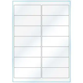 A4-14, Gloss, 14 stansade etiketter/ark, 99,1 x 38,1 mm, vit/gloss, 100 ark - Etiketter på A-4 ark, vit blank