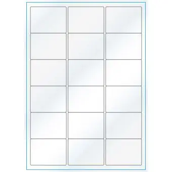 A4-18, Gloss, 18 stansade etiketter/ark, 63,5 x 46,6 mm, vit/gloss, 100 ark - Etiketter på A-4 ark, vit blank