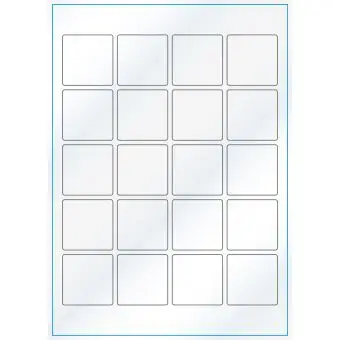 A4-20 kvad.,Gloss, 20 stansade etiketter/ark, 45,0 x 45,0 mm, vit/gloss, 100 ark - Etiketter på A-4 ark, vit blank