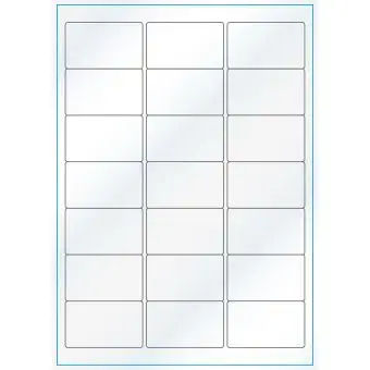 A4-21, Gloss, 21 stansade etiketter/ark, 63,5 x 38,1 mm, vit/gloss, 100 ark - Etiketter på A-4 ark, vit blank