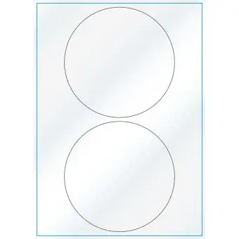 A4-Ø140, Gloss, 2 stansade etiketter/ark, Ø140 mm, vit/gloss, 100 ark - Etiketter på A-4 ark, vit blank