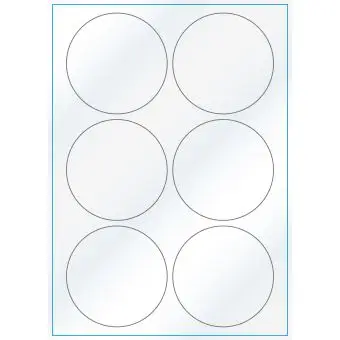 A4-Ø90, Gloss, 6 stansade etiketter/ark, Ø90 mm, vit/gloss, 100 ark - Etiketter på A-4 ark, vit blank