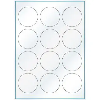 A4-Ø60, Gloss, 12 stansade etiketter/ark, Ø60,0 mm, vit/gloss, 100 ark - Etiketter på A-4 ark, vit blank