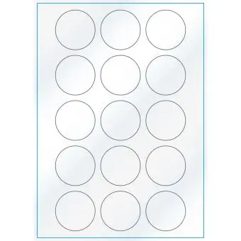 A4-Ø50, Gloss, 15 stansade etiketter/ark, Ø50 mm, vit/gloss, 100 ark - Etiketter på A-4 ark, vit blank