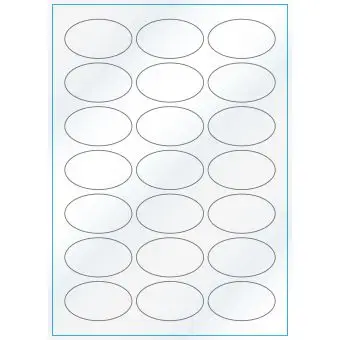 A4-21 ovala, Gloss, 21 stansade etiketter/ark, 60,0 x 35,0 mm, vit/gloss, 100 ark - Etiketter på A-4 ark, vit blank