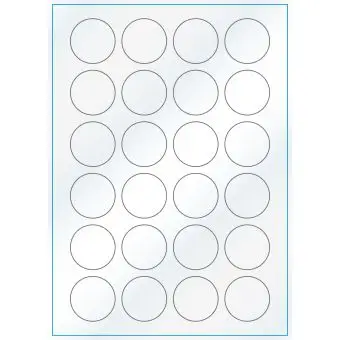 A4-Ø40, Gloss, 24 stansade etiketter/ark, Ø40,0 mm, vit/gloss, 100 ark - Etiketter på A-4 ark, vit blank