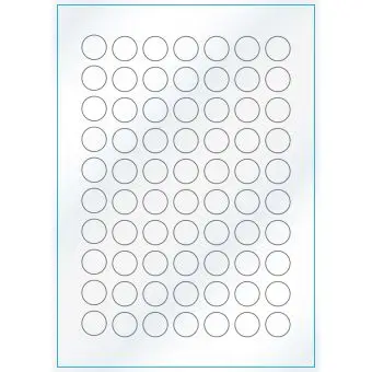 A4-Ø20, Gloss,70 stansade etiketter/ark, Ø20 mm, vit/gloss, 100 ark - Etiketter på A-4 ark, vit blank